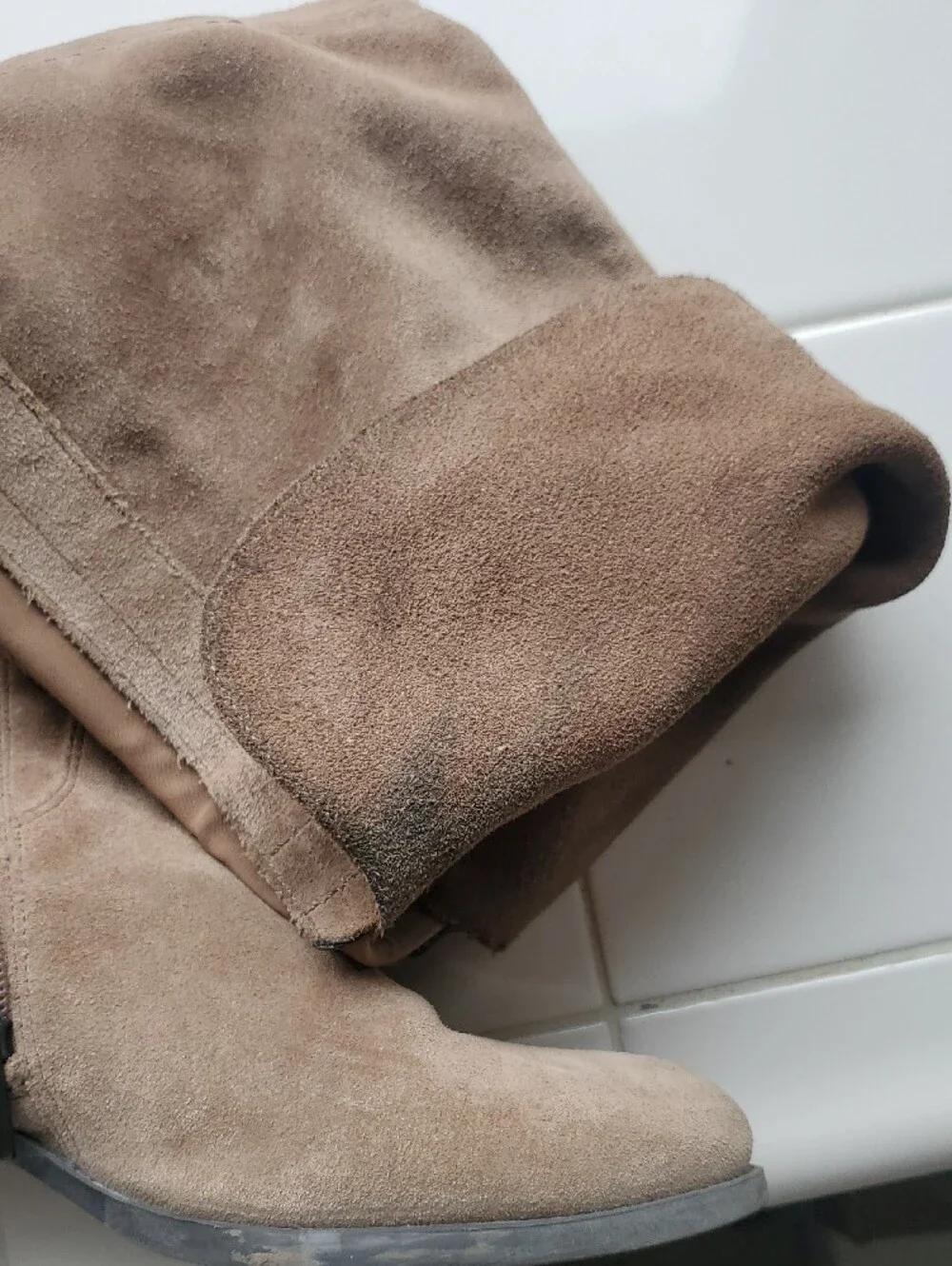 Vince Camuto Bernadine Suede Over The Knee Boots in Taupe